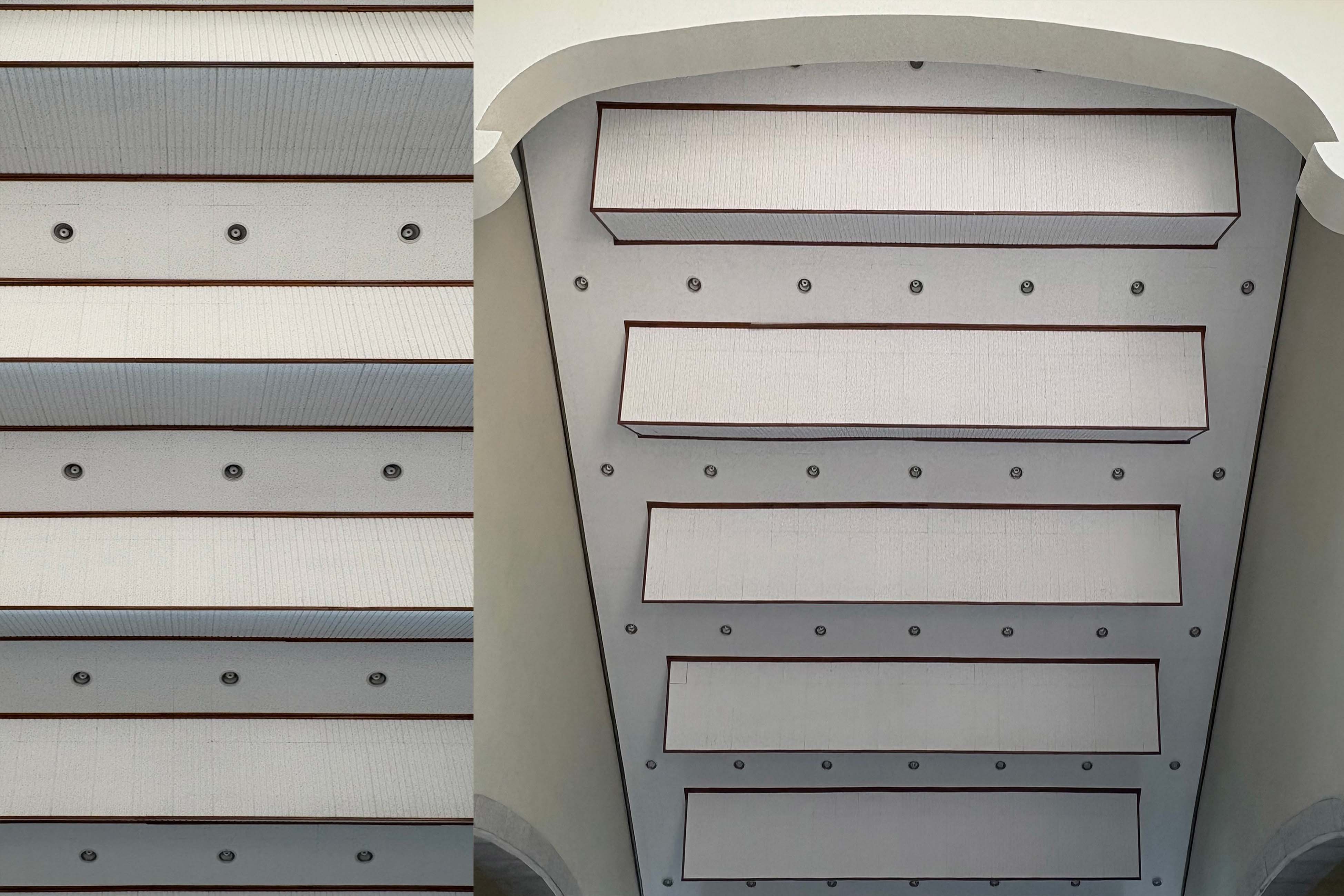 안쪽으로 갈수록 깊어지는 계단의 모습을 가졌다. 계단의 각 단 사이 평평한 면에는 작고 동그란 조명이 일곱 개씩 일정한 간격으로 있다. 각 단의 모서리는 붉은 갈색의 선으로 마감되어 있다. 